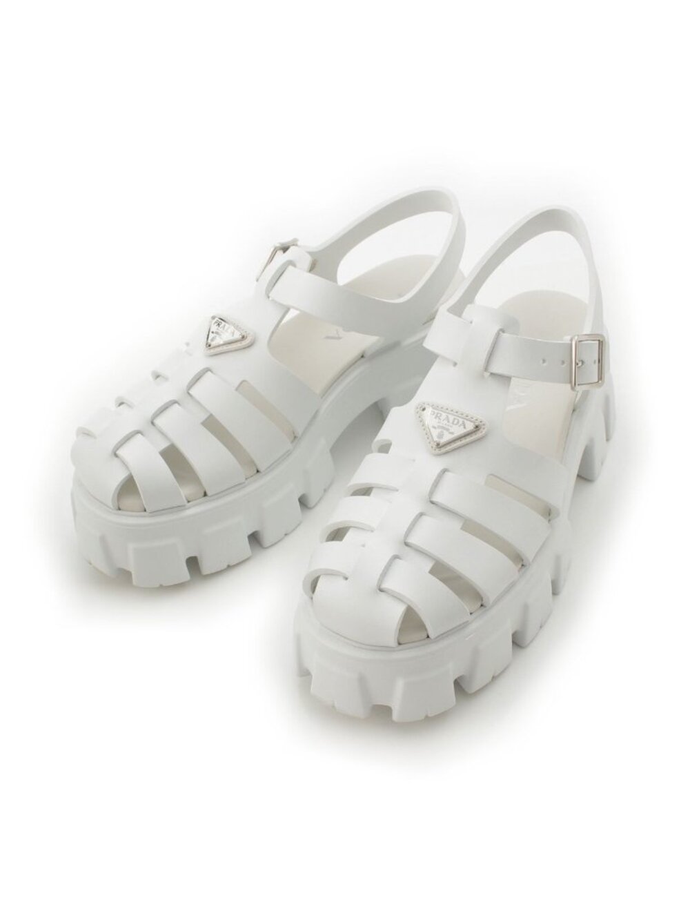 Prada Monolith Rubber Soft Cage Beach Sandals White